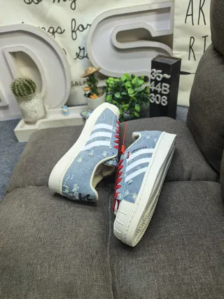 Adidas Superstar Distressed Denim Blue Red Lace Lifestyle Sneakers 6