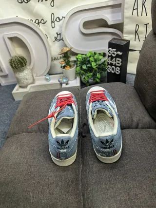 Adidas Superstar Distressed Denim Blue Red Lace Lifestyle Sneakers 8