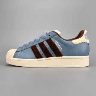 Adidas Superstar Dusty Blue Brown Shearling Stripes Lifestyle Sneakers