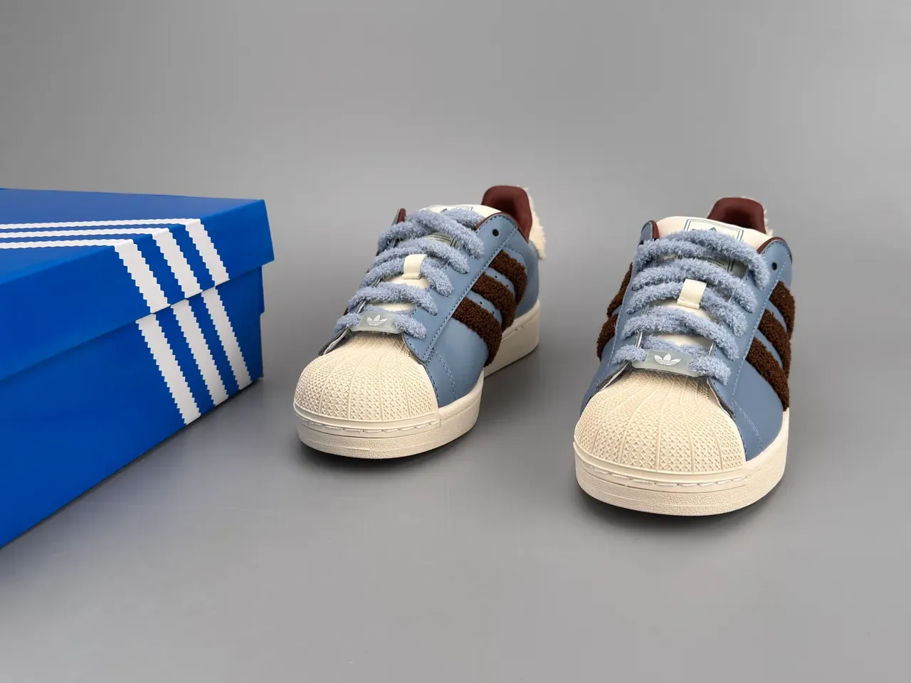 Adidas Superstar Dusty Blue Brown Shearling Stripes Lifestyle Sneakers 3