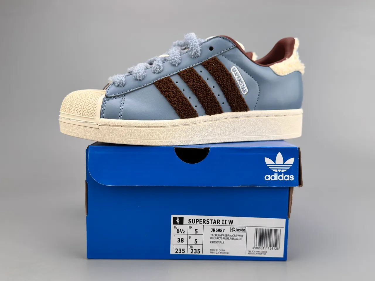 Adidas Superstar Dusty Blue Brown Shearling Stripes Lifestyle Sneakers 4
