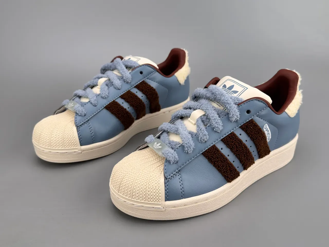 Adidas Superstar Dusty Blue Brown Shearling Stripes Lifestyle Sneakers 5