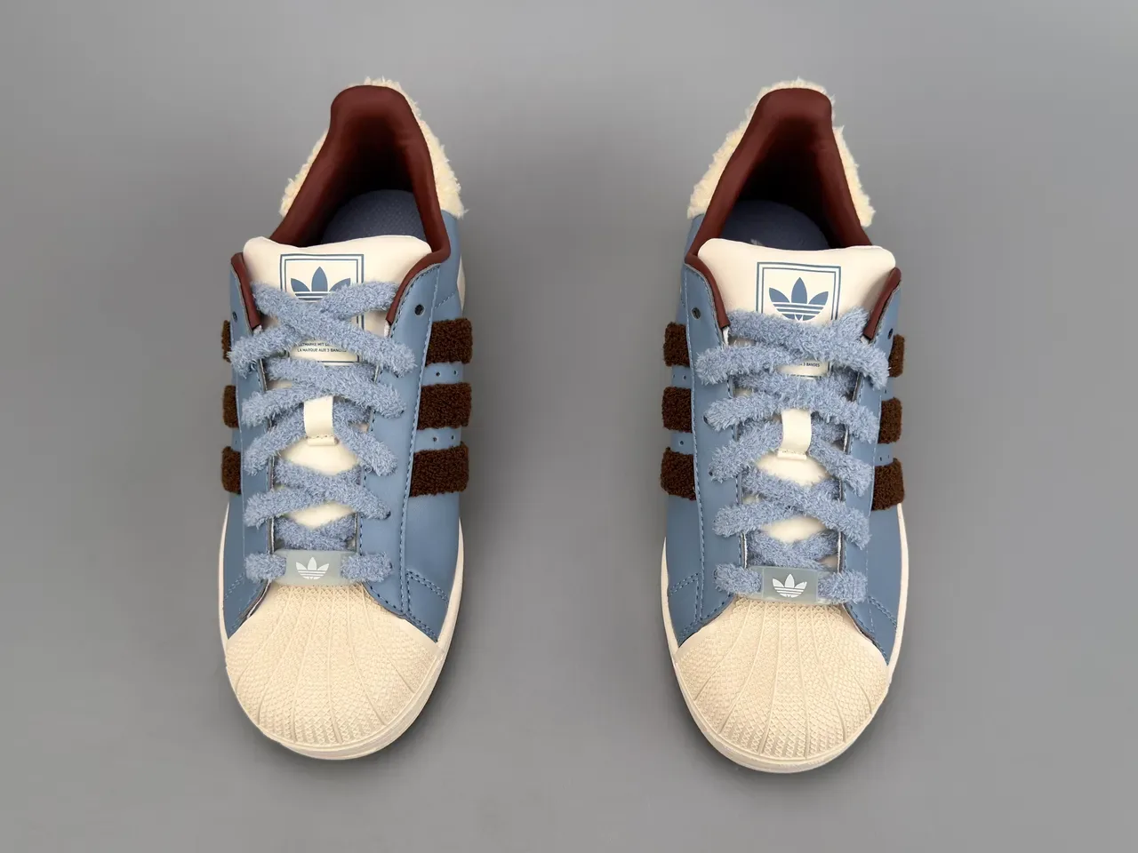 Adidas Superstar Dusty Blue Brown Shearling Stripes Lifestyle Sneakers 9