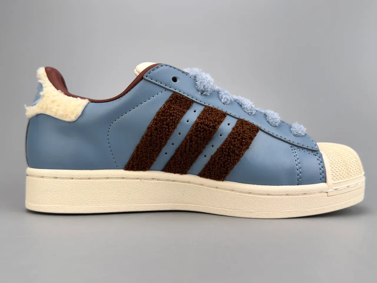 Adidas Superstar Dusty Blue Brown Shearling Stripes Lifestyle Sneakers 10