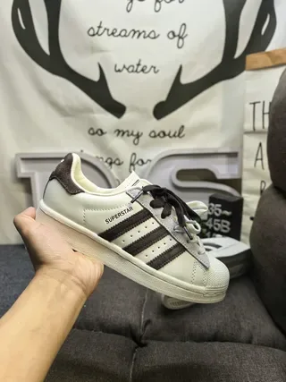Adidas Superstar Off-White and Brown Lifestyle Sneakers 5
