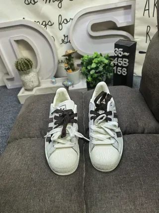 Adidas Superstar Off-White and Brown Lifestyle Sneakers 10