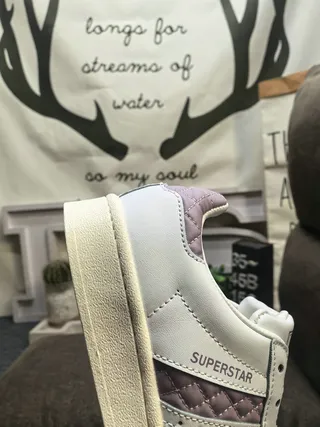 Adidas Superstar White and Lavender Quilted Lifestyle Sneakers 3