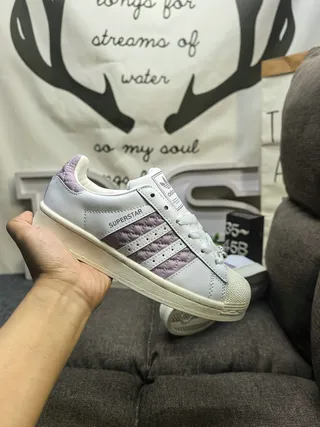 Adidas Superstar White and Lavender Quilted Lifestyle Sneakers 5
