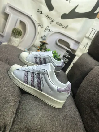 Adidas Superstar White and Lavender Quilted Lifestyle Sneakers 7