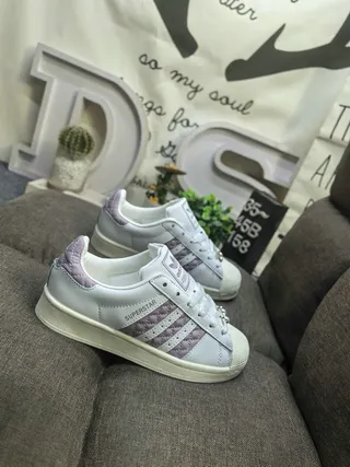Adidas Superstar White and Lavender Quilted Lifestyle Sneakers 9