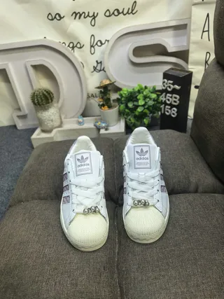 Adidas Superstar White and Lavender Quilted Lifestyle Sneakers 10