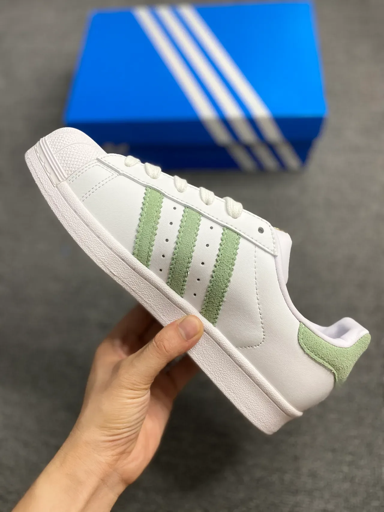 Adidas Superstar White and Mint Green Lifestyle Sneakers 3