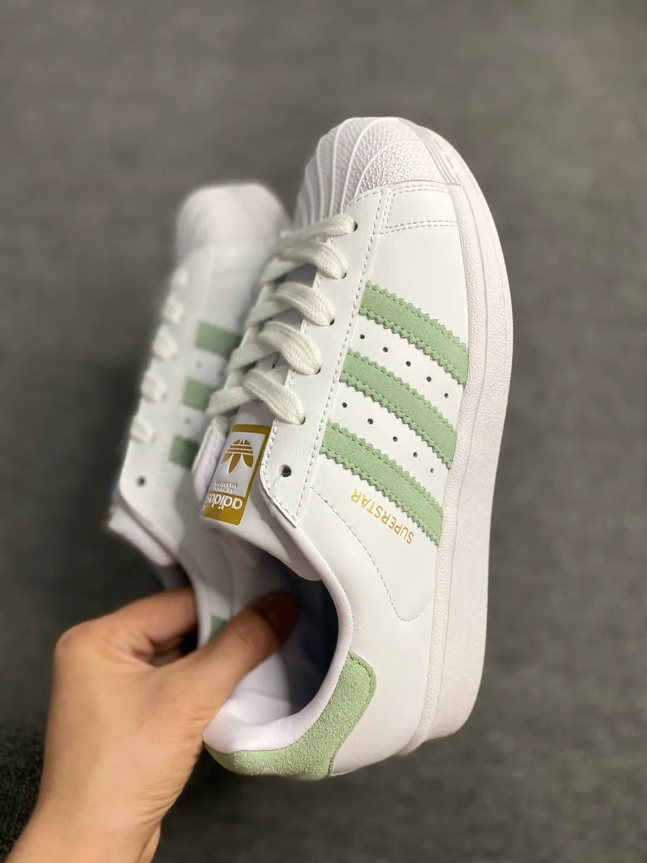 Adidas Superstar White and Mint Green Lifestyle Sneakers 4