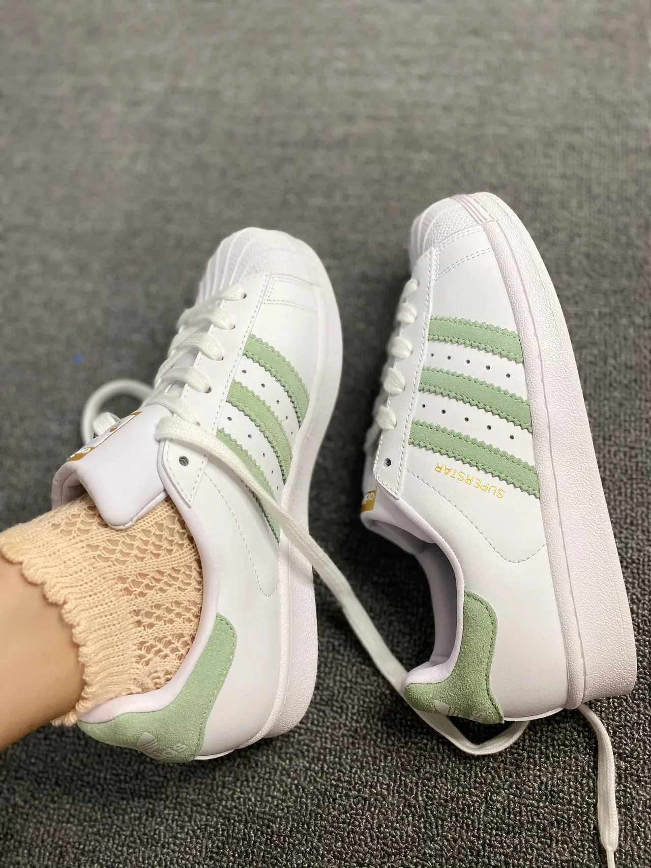 Adidas Superstar White and Mint Green Lifestyle Sneakers 8