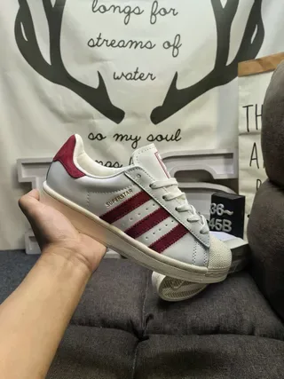 Adidas Superstar White and Red Lifestyle Sneakers 5