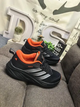 Adidas Terrex Gray Black Engineered Mesh Upper Three Stripes Running Shoes 9