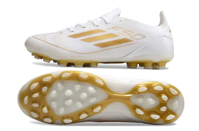 Adidas White and Gold Firm-Ground Soccer Shoes 5
