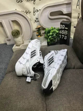 Adidas White and Silver Mesh Running Sneakers 6