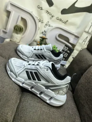 Adidas White and Silver Mesh Running Sneakers 7