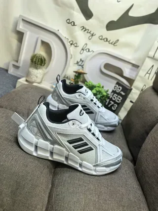 Adidas White and Silver Mesh Running Sneakers 9