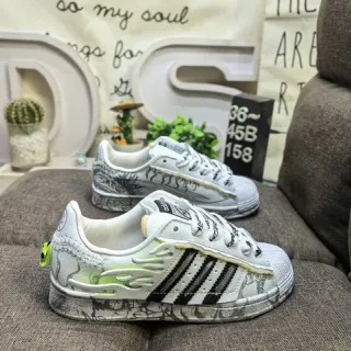 Adidas White Black Shell-Toe Graphic-Print Upper Lifestyle Sneakers