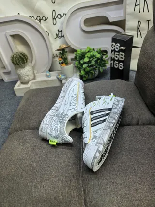 Adidas White Black Shell-Toe Graphic-Print Upper Lifestyle Sneakers 6