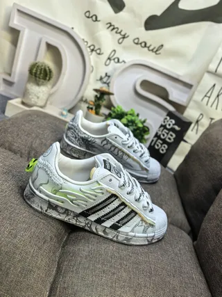 Adidas White Black Shell-Toe Graphic-Print Upper Lifestyle Sneakers 9
