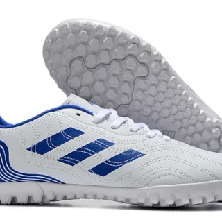 Adidas White Blue Low-Cut Synthetic Upper Molded Outsole Turf Soccer Shoes