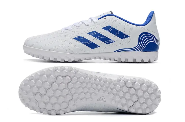 Adidas Blanc Bleu Basse Coupe Haut Synthétique Semelle Moldée Turf Chaussures de Football 8