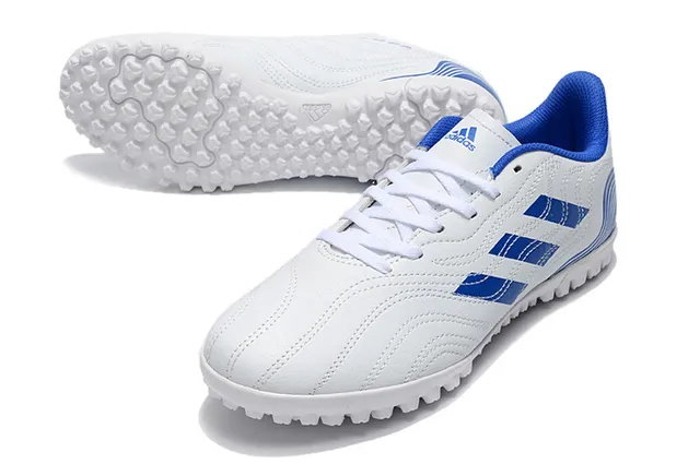 Adidas Blanc Bleu Basse Coupe Haut Synthétique Semelle Moldée Turf Chaussures de Football 12