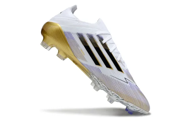 Adidas Chaussures de football Blanc et Or Collet à la cheville Contrefort Surface ferme 2