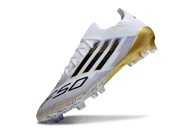 Adidas Chaussures de football Blanc et Or Collet à la cheville Contrefort Surface ferme 3