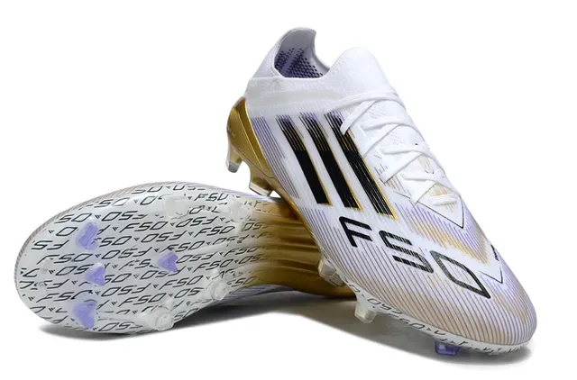 Adidas Chaussures de football Blanc et Or Collet à la cheville Contrefort Surface ferme 4