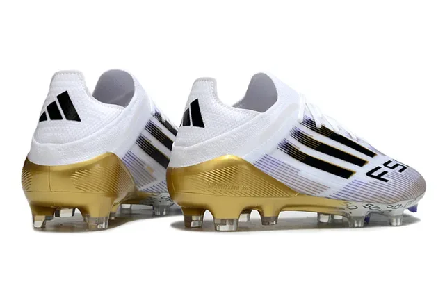 Adidas Chaussures de football Blanc et Or Collet à la cheville Contrefort Surface ferme 5