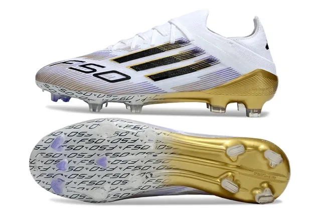 Adidas Chaussures de football Blanc et Or Collet à la cheville Contrefort Surface ferme 6