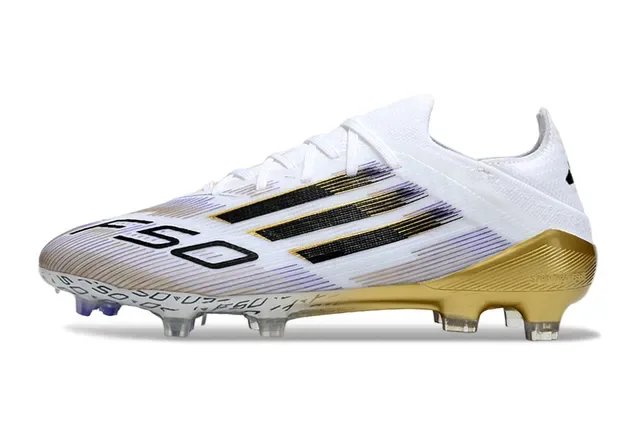 Adidas Chaussures de football Blanc et Or Collet à la cheville Contrefort Surface ferme 7