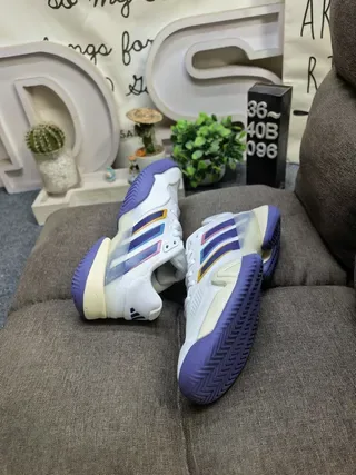 Adidas White Multicolor Stripe Tennis Sneakers 6