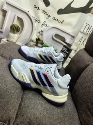 Adidas White Multicolor Stripe Tennis Sneakers 7