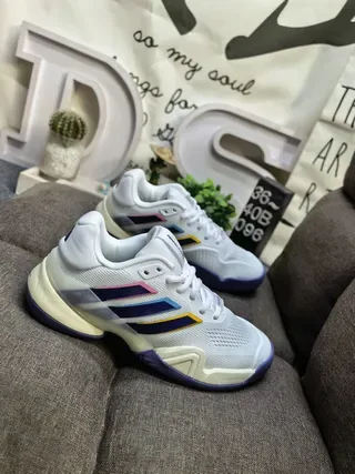 Adidas White Multicolor Stripe Tennis Sneakers 9