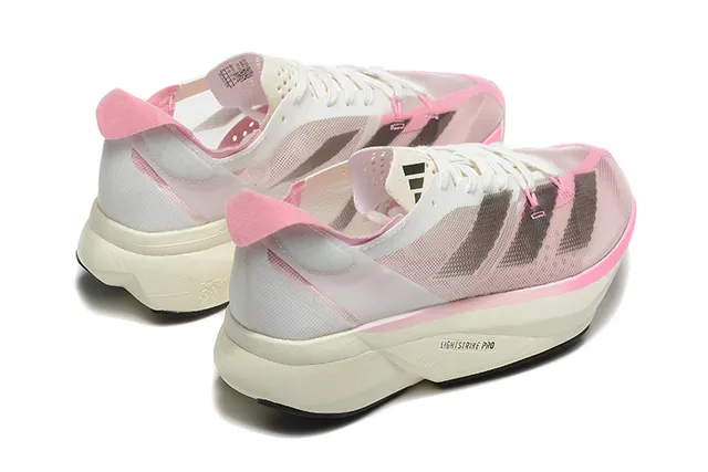 Adidas Chaussures Running Blanc Rose Upper Mesh Engineered Low Profile Silhouette Racing 3