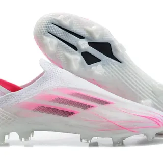Adidas White Pink Sock-Fit Knit Upper Transparent Cage Overlay Firm-Ground Soccer Shoes