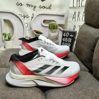 Adidas Blanco Rojo Malla Ingenierizada Superior Tres Rayas Marca Lateral Zapatillas de Running