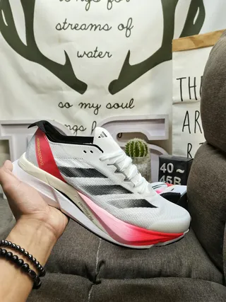 Adidas White Red Engineered Mesh Upper Three-Stripe Side Branding Running Shoes 5