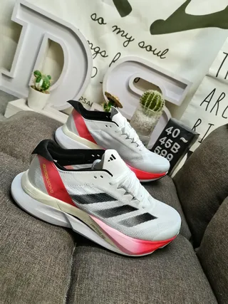 Adidas White Red Engineered Mesh Upper Three-Stripe Side Branding Running Shoes 9