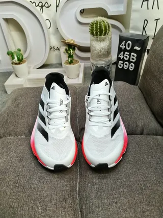 Adidas White Red Engineered Mesh Upper Three-Stripe Side Branding Running Shoes 10