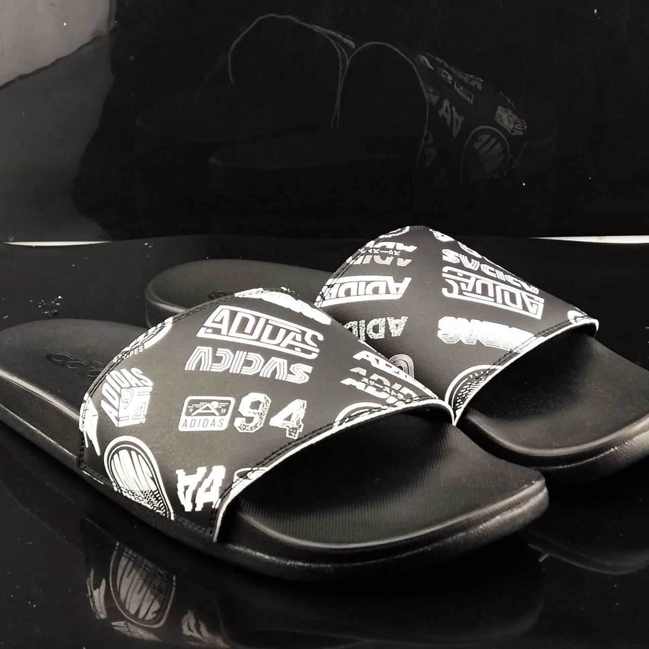 Adidas Yeezy Slide Black White Graphic Print Slippers 4