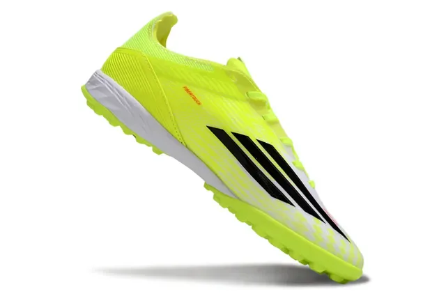Adidas Yellow White Neon Synthetic Upper Black Three-Stripe Branding Artificial-Grass Soccer Shoes 10