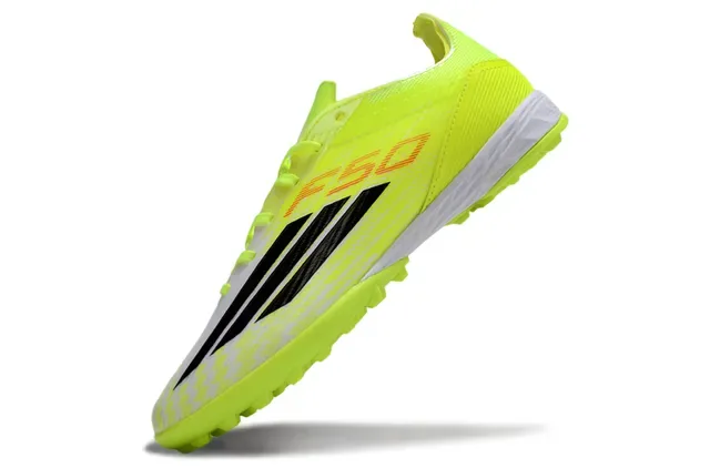Adidas Yellow White Neon Synthetic Upper Black Three-Stripe Branding Artificial-Grass Soccer Shoes 11