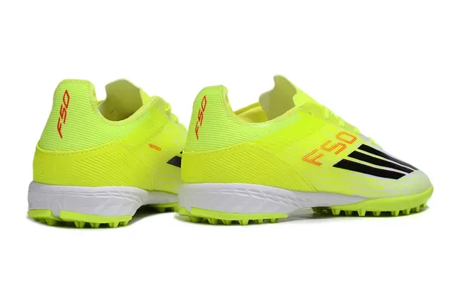Adidas Yellow White Neon Synthetic Upper Black Three-Stripe Branding Artificial-Grass Soccer Shoes 14