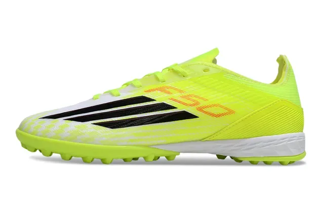 Adidas Yellow White Neon Synthetic Upper Black Three-Stripe Branding Artificial-Grass Soccer Shoes 16